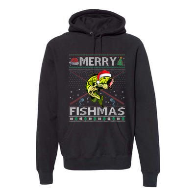 Merry Fishmas Bass Fish Fishing Christmas Ugly Sweater Xmas Premium Hoodie