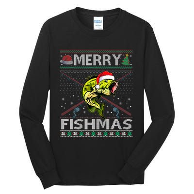 Merry Fishmas Bass Fish Fishing Christmas Ugly Sweater Xmas Tall Long Sleeve T-Shirt