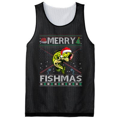 Merry Fishmas Bass Fish Fishing Christmas Ugly Sweater Xmas Mesh Reversible Basketball Jersey Tank