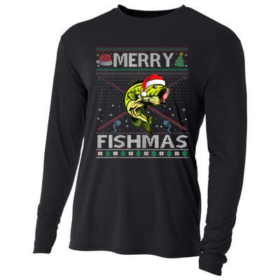 Merry Fishmas Bass Fish Fishing Christmas Ugly Sweater Xmas Cooling Performance Long Sleeve Crew