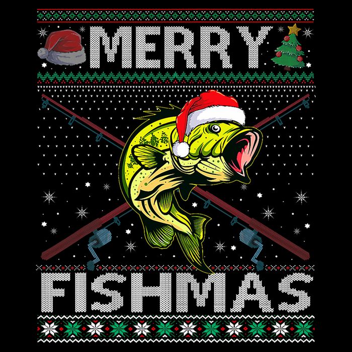 Merry Fishmas Bass Fish Fishing Christmas Ugly Sweater Xmas Cooling Performance Long Sleeve Crew