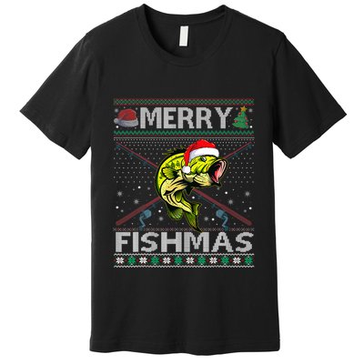 Merry Fishmas Bass Fish Fishing Christmas Ugly Sweater Xmas Premium T-Shirt
