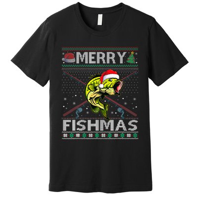 Merry Fishmas Bass Fish Fishing Christmas Ugly Sweater Xmas Premium T-Shirt