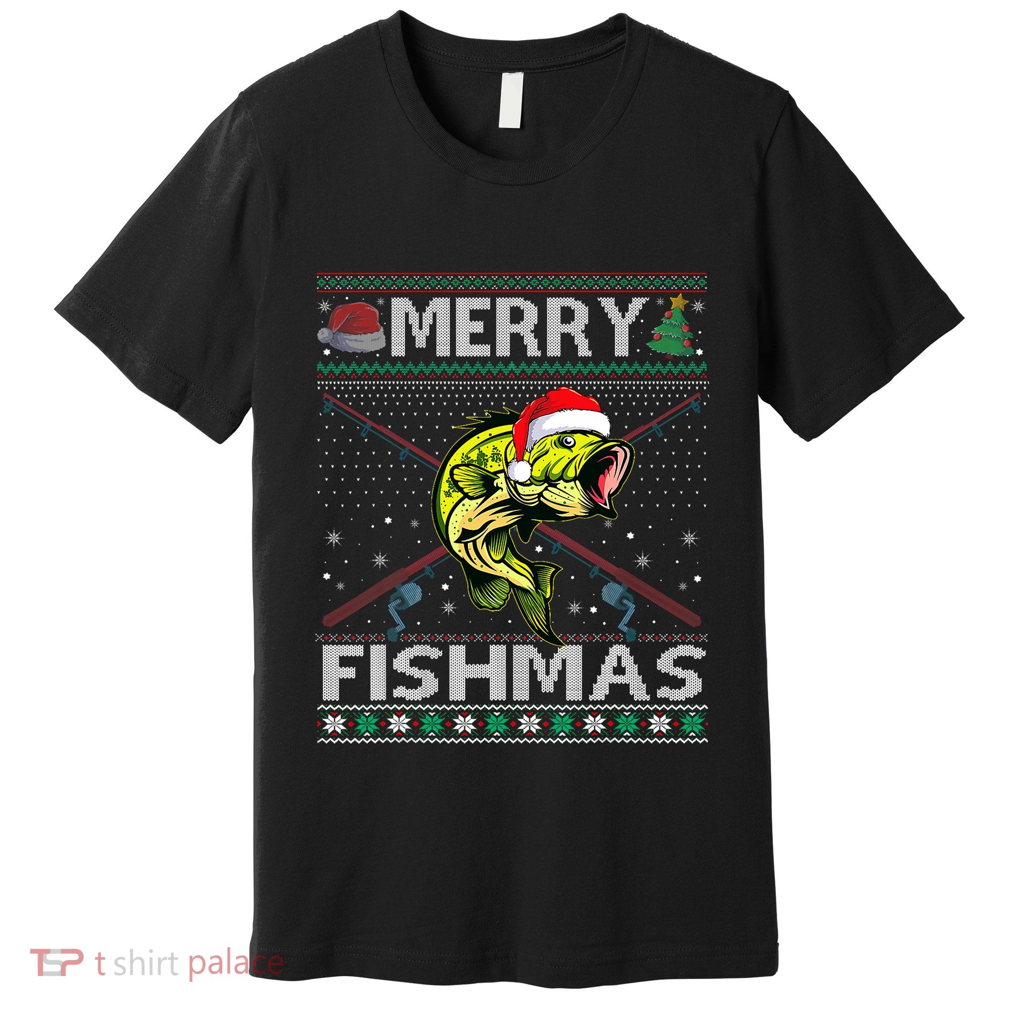 Merry Fishmas Bass Fish Fishing Christmas Ugly Sweater Xmas Premium T-Shirt