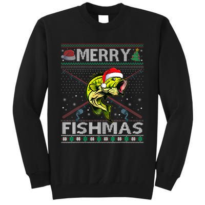 Merry Fishmas Bass Fish Fishing Christmas Ugly Sweater Xmas Tall Sweatshirt