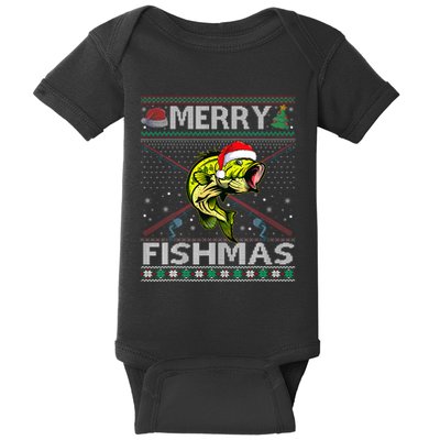 Merry Fishmas Bass Fish Fishing Christmas Ugly Sweater Xmas Baby Bodysuit