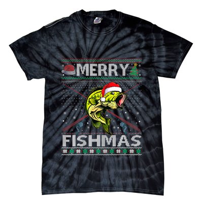 Merry Fishmas Bass Fish Fishing Christmas Ugly Sweater Xmas Tie-Dye T-Shirt