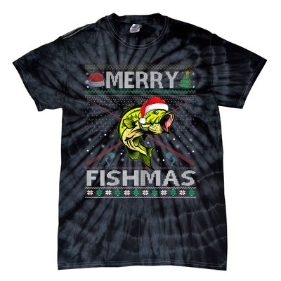 Merry Fishmas Bass Fish Fishing Christmas Ugly Sweater Xmas Tie-Dye T-Shirt