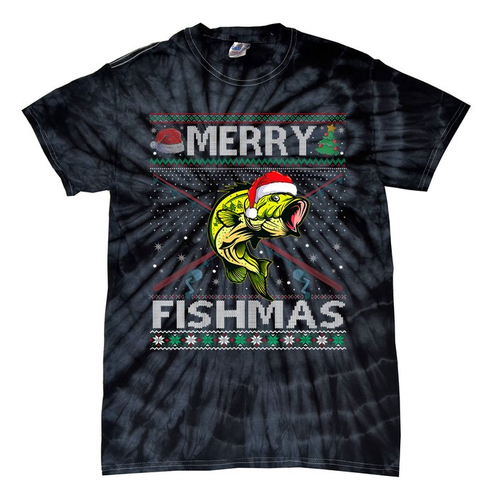 Merry Fishmas Bass Fish Fishing Christmas Ugly Sweater Xmas Tie-Dye T-Shirt