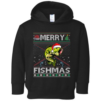 Merry Fishmas Bass Fish Fishing Christmas Ugly Sweater Xmas Toddler Hoodie