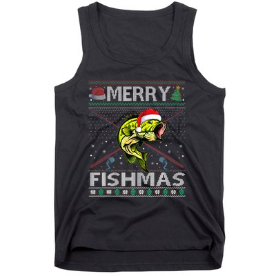 Merry Fishmas Bass Fish Fishing Christmas Ugly Sweater Xmas Tank Top