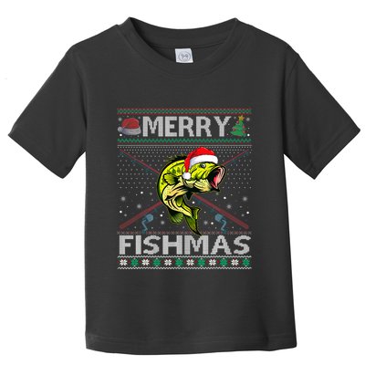 Merry Fishmas Bass Fish Fishing Christmas Ugly Sweater Xmas Toddler T-Shirt