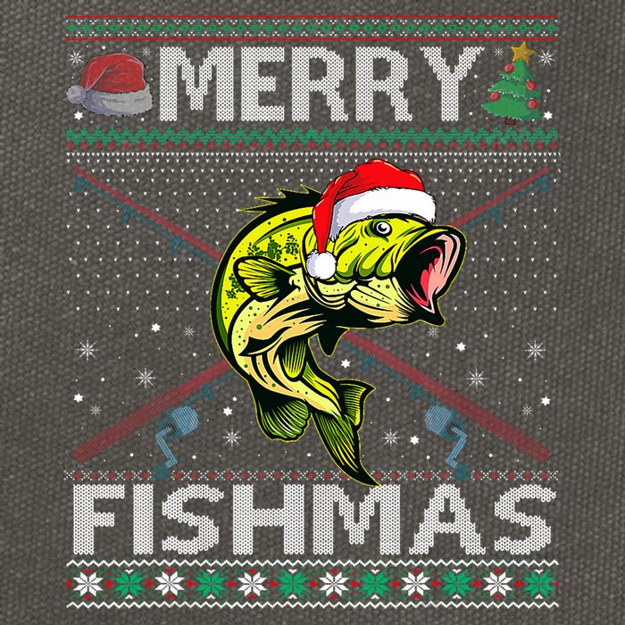 Merry Fishmas Bass Fish Fishing Christmas Ugly Sweater Xmas Cotton Canvas Backpack