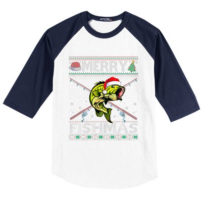 Merry Fishmas Bass Fish Fishing Christmas Ugly Sweater Xmas Baseball Sleeve Shirt