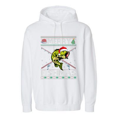 Merry Fishmas Bass Fish Fishing Christmas Ugly Sweater Xmas Garment-Dyed Fleece Hoodie