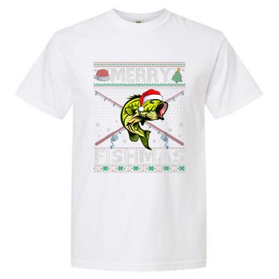 Merry Fishmas Bass Fish Fishing Christmas Ugly Sweater Xmas Garment-Dyed Heavyweight T-Shirt