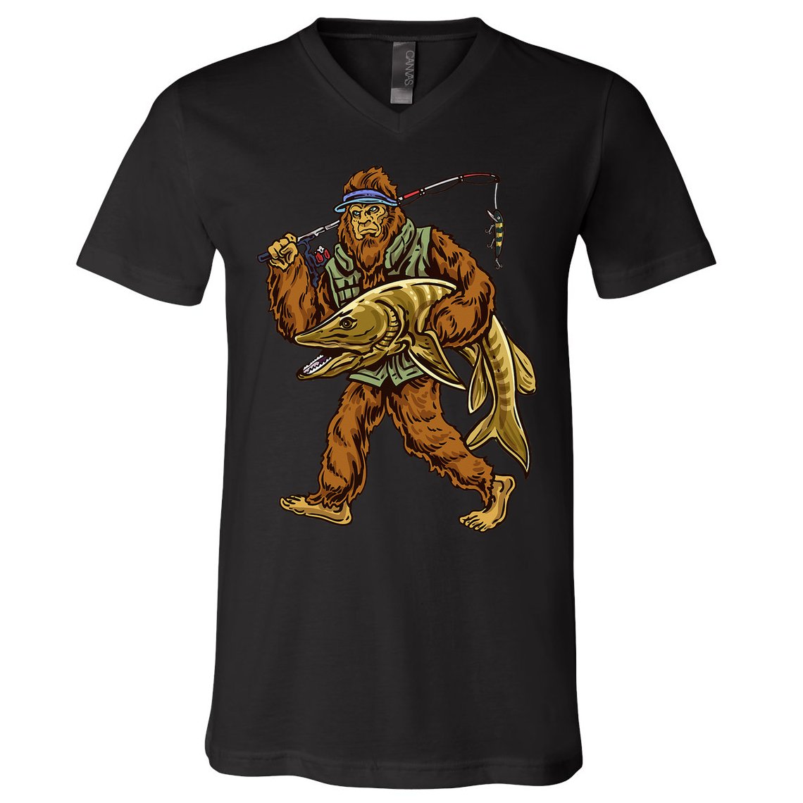 Muskie Fishing Bigfoot Musky Hunting Fisher V-Neck T-Shirt