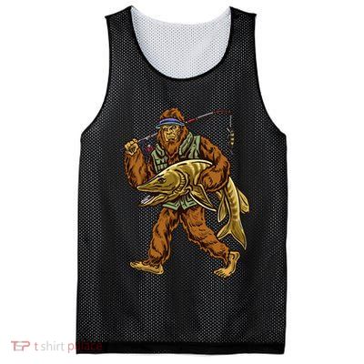 Muskie Fishing Bigfoot Musky Hunting Fisher Mesh Reversible Basketball Jersey Tank