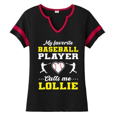 My Favorite Baseball Player Calls Me Lollie Mother's Day Ladies Halftime Notch Neck Tee