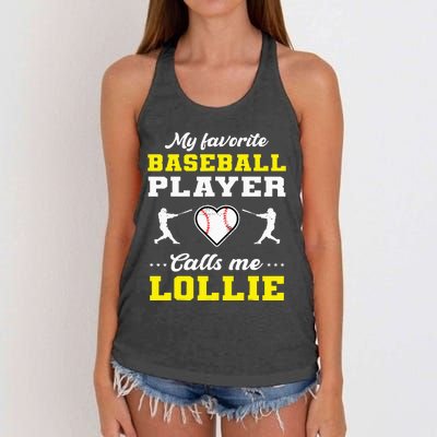 My Favorite Baseball Player Calls Me Lollie Mother's Day Women's Knotted Racerback Tank