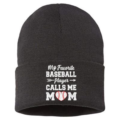 My Favorite Baseball Player Calls Me Mom  Mothers Day Sustainable Knit Beanie