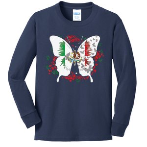 Mexican Flag Butterfly Mexicans Kids Long Sleeve Shirt