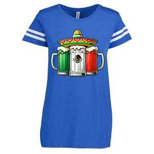 Mexico Funny Beer Mexican Flag Sombrero Hat Cinco De Mayo Enza Ladies Jersey Football T-Shirt