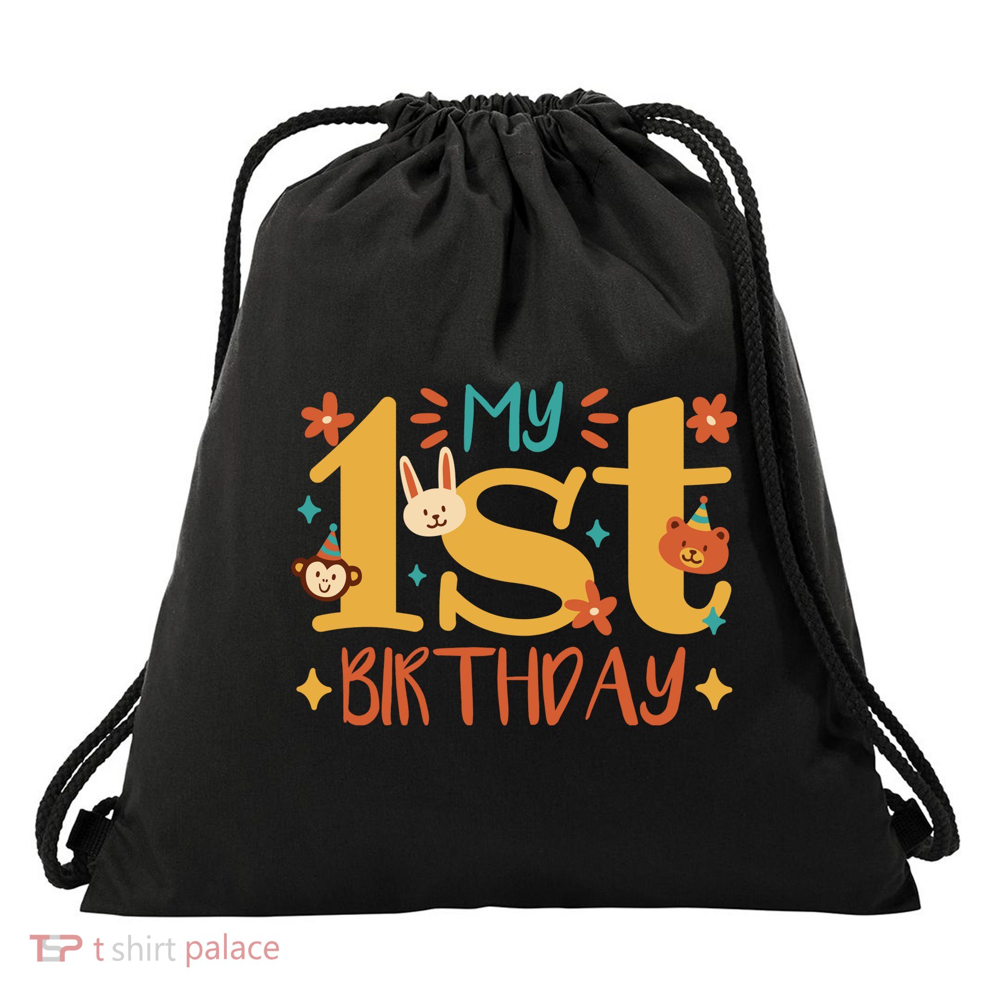 My First Birthday Animal Drawstring Bag