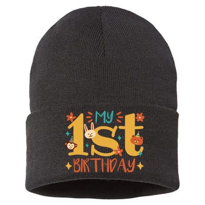 My First Birthday Animal Sustainable Knit Beanie
