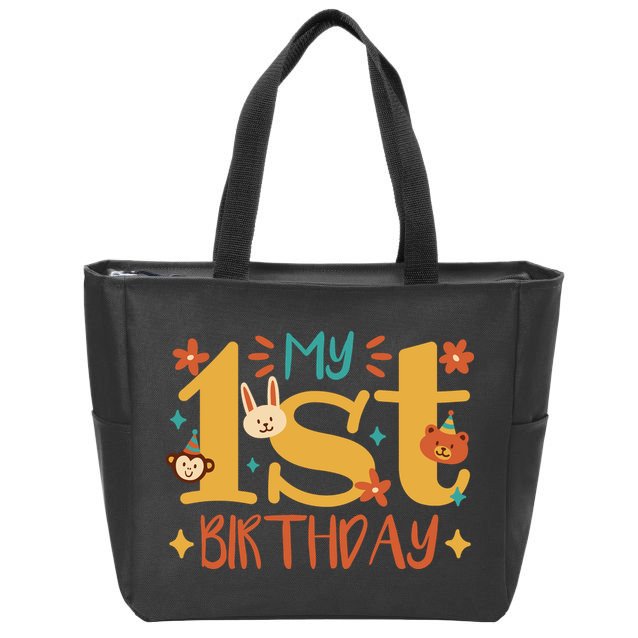 My First Birthday Animal Zip Tote Bag