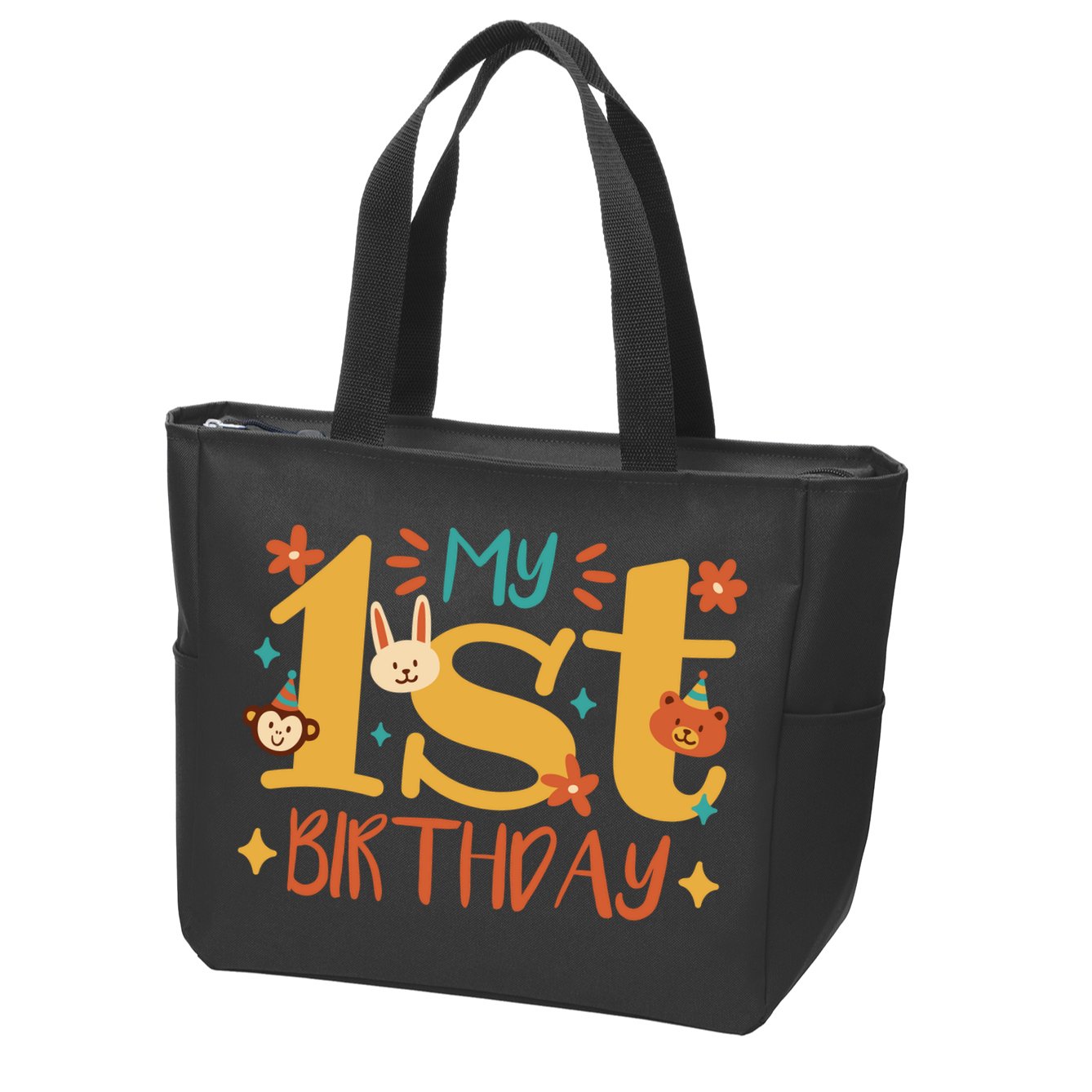 My First Birthday Animal Zip Tote Bag