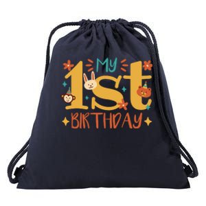 My First Birthday Animal Drawstring Bag