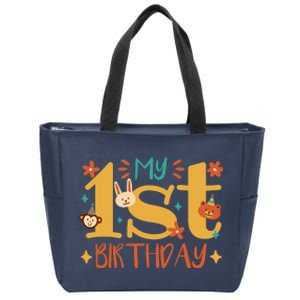 My First Birthday Animal Zip Tote Bag