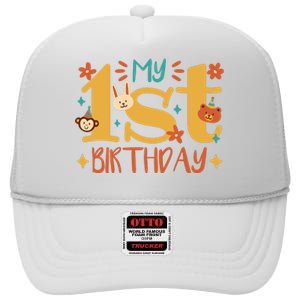 My First Birthday Animal High Crown Mesh Back Trucker Hat