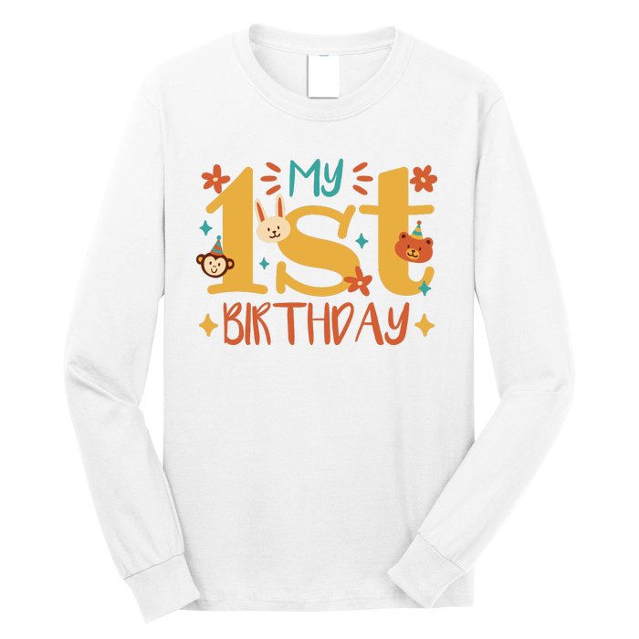 My First Birthday Animal Long Sleeve Shirt