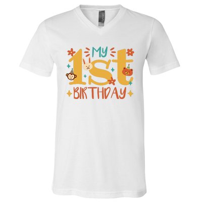 My First Birthday Animal V-Neck T-Shirt