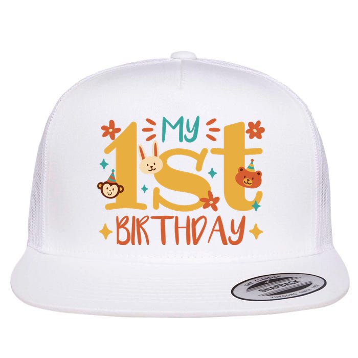 My First Birthday Animal Flat Bill Trucker Hat