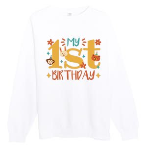 My First Birthday Animal Premium Crewneck Sweatshirt