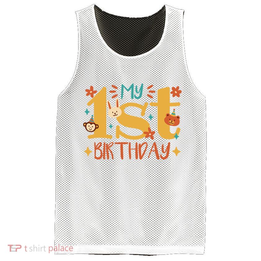 My First Birthday Animal Mesh Reversible Basketball Jersey Tank