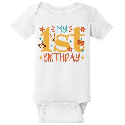 My First Birthday Animal Baby Bodysuit