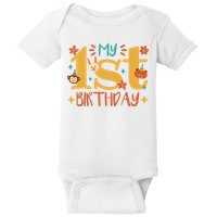 My First Birthday Animal Baby Bodysuit