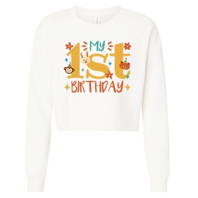 My First Birthday Animal Cropped Pullover Crew
