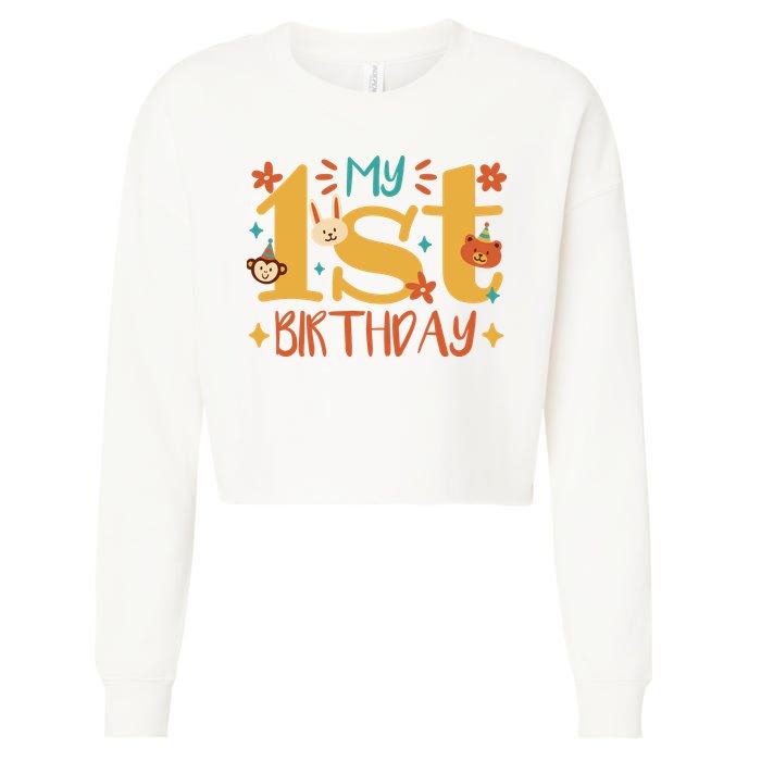 My First Birthday Animal Cropped Pullover Crew