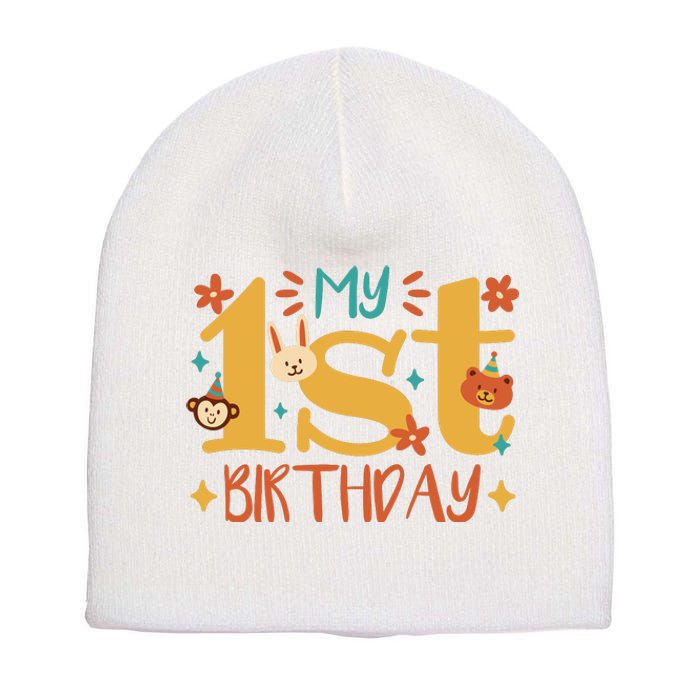 My First Birthday Animal Short Acrylic Beanie