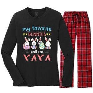 My Favorite Bunnies Call Me Yaya Bunny Eggs Hunting Women's Long Sleeve Flannel Pajama Set 