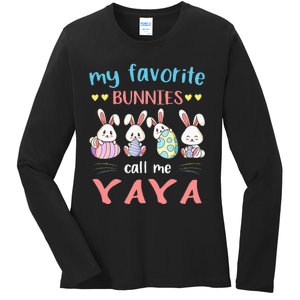 My Favorite Bunnies Call Me Yaya Bunny Eggs Hunting Ladies Long Sleeve Shirt