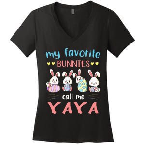 My Favorite Bunnies Call Me Yaya Bunny Eggs Hunting Women's V-Neck T-Shirt