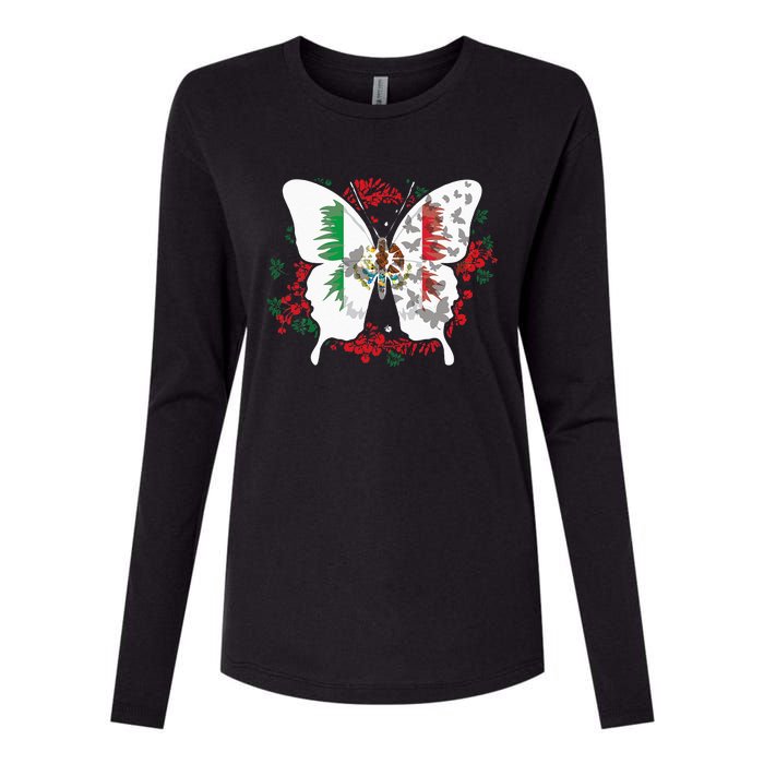 Mexican Flag Butterfly Mexicans Womens Cotton Relaxed Long Sleeve T-Shirt