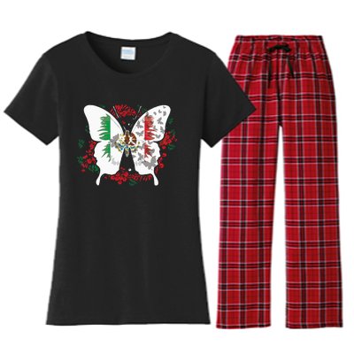 Mexican Flag Butterfly Mexicans Women's Flannel Pajama Set