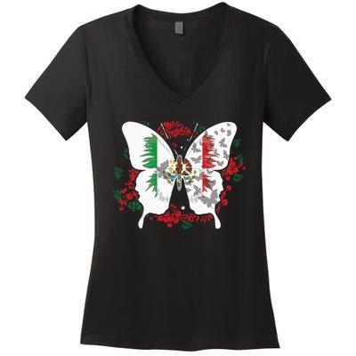 Mexican Flag Butterfly Mexicans Women's V-Neck T-Shirt